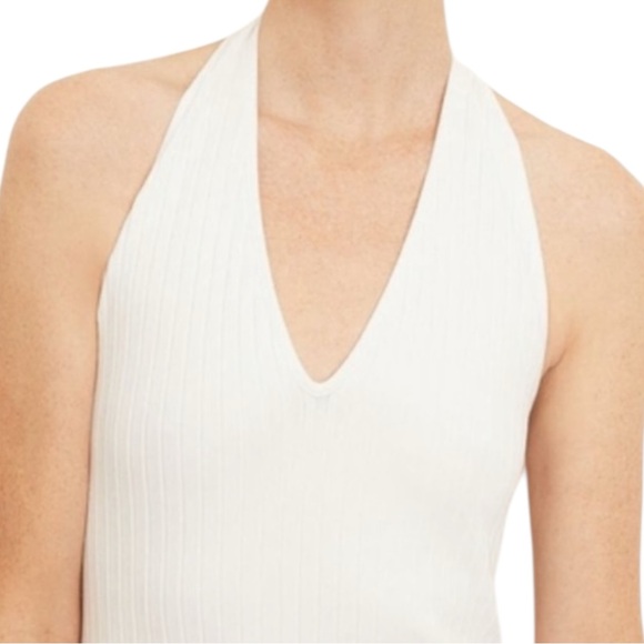 Vince Ivory Rib Knit Halter Sleeveless V Neck Midi Dress NWOT - Picture 6 of 14